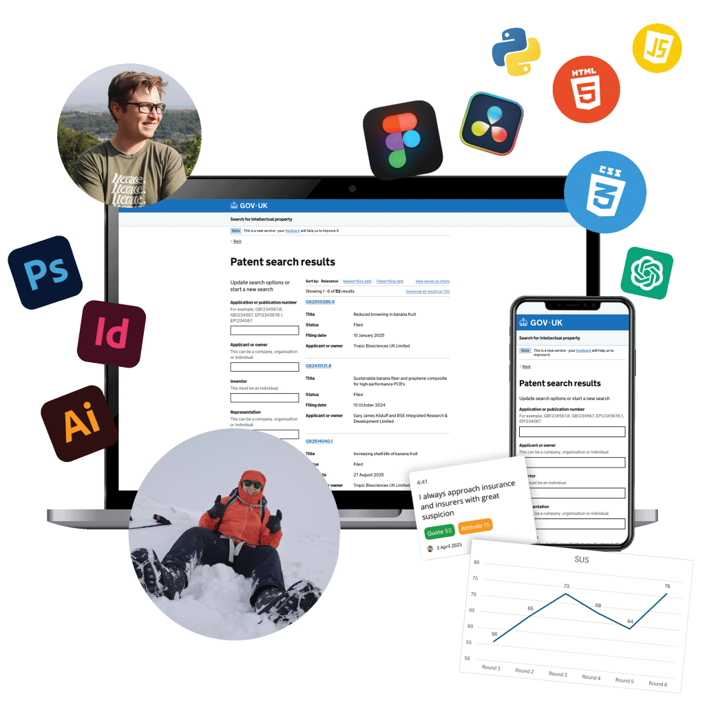 An image that shows all of Arty's skills: he can make websites, he can do research, work in Adobe products, knows front-end, can edit videos, and uses AI like a pro.